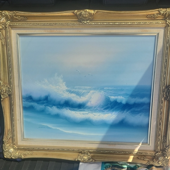 Newman Ocean Wave Painting in Ornate Gold Frame - Picture 1 of 3